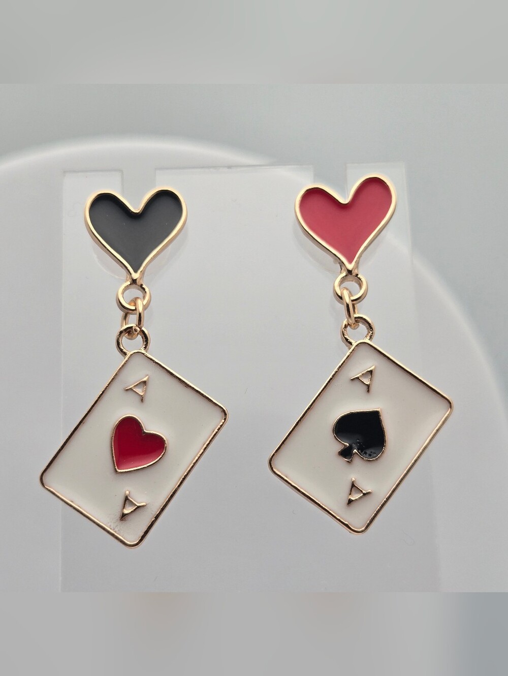 Playing Card Dangle Earrings Texas Holdem Poker Hearts 1.75” Sterling Silver